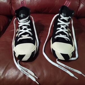 Off White Vulcanized Mid canvas shoes with box, zip tie & shoebag; super clean!